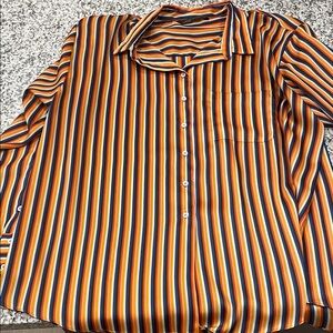 Oversized Zara Women's Striped Shirt - Orange, Blue, Black